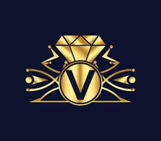 v lettre diamant luxe avec d'or Couleur entreprise logo conception vecteur