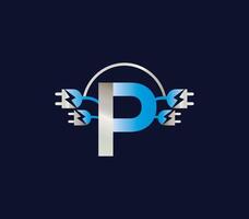 p lettre électrique logo Puissance électronique énergie foudre conception vecteur