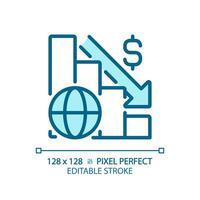 2d pixel parfait modifiable bleu global crise icône, isolé monochromatique vecteur, mince ligne illustration représentant économique crise. vecteur
