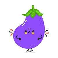 mignonne en colère aubergine personnage. vecteur main tiré dessin animé kawaii personnage illustration icône. isolé sur blanc Contexte. triste aubergine personnage concept