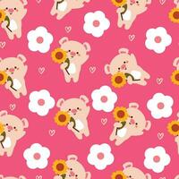 sans couture modèle dessin animé porc et fleur. mignonne animal fond d'écran pour textile, cadeau emballage papier vecteur