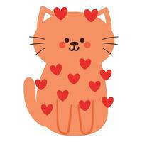 main dessin dessin animé chat avec rouge cœur élément. mignonne chat griffonnage vecteur