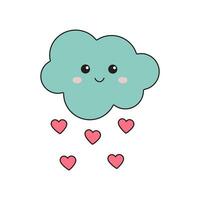 mignonne souriant nuage avec l'amour pluie de cœurs. charmant Valentin journée romantique concept dans kawaii dessin animé style. vecteur