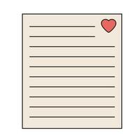 papier page avec lignes et cœur. l'amour lettre. Vide papier, blanc liste avec lignes. vecteur