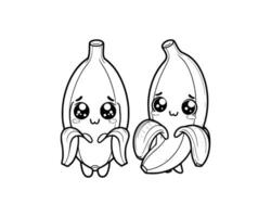 mignonne dessin animé de banane illustration pour coloration livre contour ligne art. banane mascotte conception avec dynamique pose vecteur