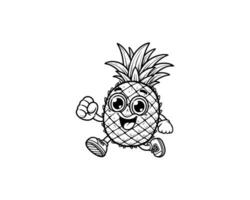 mignonne dessin animé de ananas illustration pour coloration livre contour ligne art. ananas mascotte conception avec dynamique pose vecteur