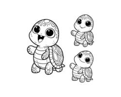 mignonne dessin animé de tortue illustration pour coloration livre. contour ligne art. isolé blanc Contexte vecteur