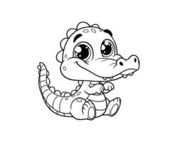 mignonne dessin animé de crocodile illustration pour coloration livre. contour ligne art. isolé blanc Contexte vecteur