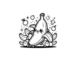 mignonne dessin animé de banane illustration pour coloration livre contour ligne art. banane mascotte conception avec dynamique pose vecteur