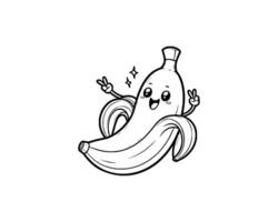 mignonne dessin animé de banane illustration pour coloration livre contour ligne art. banane mascotte conception avec dynamique pose vecteur