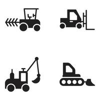 construction tracteurs solide icône ensemble vecteur