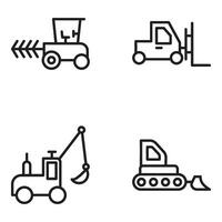 construction tracteurs ligne icône ensemble vecteur