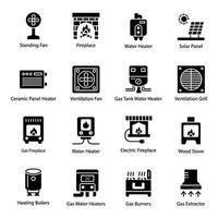 solaire chauffage glyphe vecteur Icônes