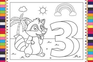 dessin animé animal à colorier avec numéro pour les enfants