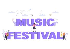 illustration vectorielle de fond de festival de musique avec des instruments de musique et des performances de chant en direct pour un modèle d'affiche, de bannière ou de brochure vecteur