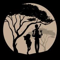 Scène de silhouette avec la famille dans le parc vecteur