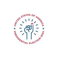 uni États de Amérique Etats-Unis, présidentiel élection 2024, vote président, main soulevé. vecteur icône modèle