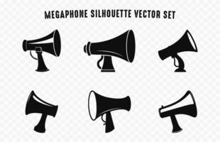 ensemble de mégaphone noir silhouettes, Facile mégaphones plat vecteur icône paquet