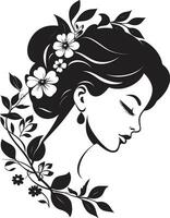 gracieux floral silhouette noir visage emblème élégant fleurit personnage femme vecteur conception
