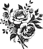 minuit Floraison élégance noir floral emblème mystique bouquet silhouette décoratif vecteur icône