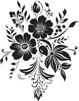ancien encré fleurit monochrome main tiré logo Icônes artistique noir gardénia croquis complexe vecteur logo dessins
