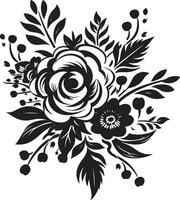 sophistiqué bouquet élégance décoratif noir icône ancien floral grappe noir vecteur bouquet