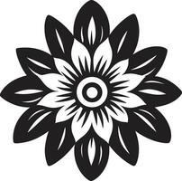 moderne fleur contour noir fabriqués à la main emblème Facile artistique tourbillon main rendu vecteur fleur