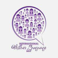 international mère Langue journée affiche avec beaucoup aux femmes silhouettes à l'intérieur une discours bulle vecteur