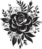 radiant pétale Assemblée décoratif noir emblème botanique bouquet la fusion noir vecteur logo