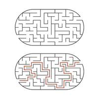 labyrinthe ovale noir. jeu pour les enfants. casse-tête pour les enfants. énigme du labyrinthe. illustration vectorielle plane isolée sur fond blanc. avec la réponse. vecteur