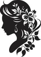 minimaliste floral éclat noir femme icône sophistiqué Floraison aura fabriqués à la main emblème vecteur