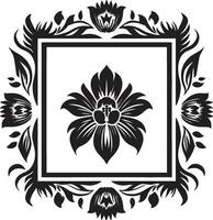 floral mosaïque géométrique emblème icône à motifs géométrie noir vecteur floral