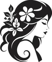 élégant fleurit personnage femme vecteur conception nettoyer floral beauté noir main tiré icône