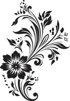 mystique fleurit main rendu noir iconique conception élégant noir plantes fabriqués à la main vecteur logo icône