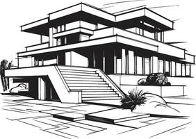 paysage urbain villa contour lisse ville maison icône dans Urbain style Urbain villa silhouette noir contour symbolisant ville sophistication vecteur