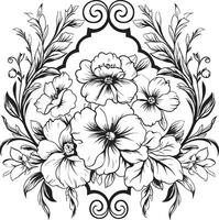 noir dentelle fleur complexe élégance, tracé dans encrer. gothique guirlande une de façon obsédante magnifique embrasse de noir fleurit. vecteur