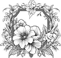 complexe fleurit décoratif floral Cadre logo sophistiqué pétales noir vecteur icône conception