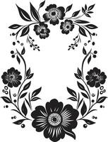 intemporel pétale joindre noir floral icône chuchotement fleur Cadre décoratif noir logo vecteur