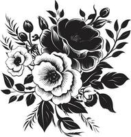 botanique bouquet ensemble noir floral logo éthéré Floraison la fusion décoratif noir icône vecteur