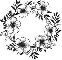 élégant mariage Floraison vecteur noir floral emblème gracieux couronne esquisser artistique noir logo icône