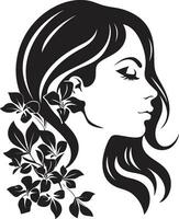 élégant botanique charme vecteur femme icône gracieux floral silhouette noir visage emblème