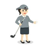 golfeur femme avec le golf bâton et Balle conception personnage sur blanc Contexte vecteur