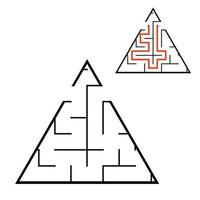 labyrinthe triangulaire noir. jeu pour les enfants. casse-tête pour les enfants. énigme du labyrinthe. illustration vectorielle plane isolée sur fond blanc. avec réponse. avec place pour votre image. vecteur