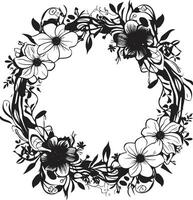 capricieux floral couronne noir vecteur Cadre enchanté Cadre fleurir décoratif noir emblème