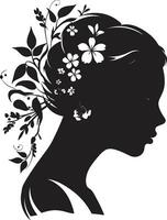 capricieux floral élégance vecteur visage emblème moderne floral la grâce noir femme icône conception