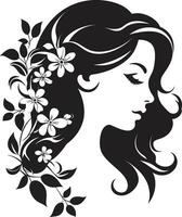 élégant botanique charme vecteur femme icône gracieux floral silhouette noir visage emblème