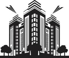 ville vue impressions multiflore bâtiment dans vecteur emblème Urbain paysage urbain multiétage paysage urbain vecteur logo