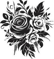 élégant pétale la fusion décoratif noir icône majestueux floral chic noir vecteur bouquet