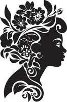 gracieux floral silhouette noir visage emblème élégant fleurit personnage femme vecteur conception