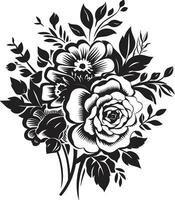 complexe pétale paquet décoratif bouquet icône ancien fleur grappe noir floral logo vecteur